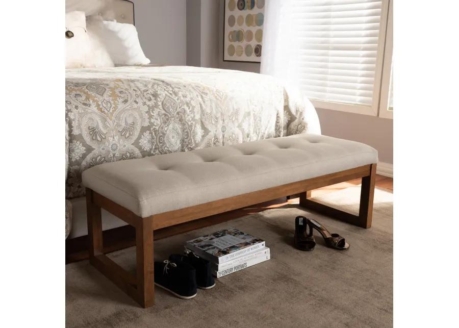 Baxton Studio Caramay Modern and Contemporary Light Beige Fabric Upholstered Walnut Brown Finished Wood Bench