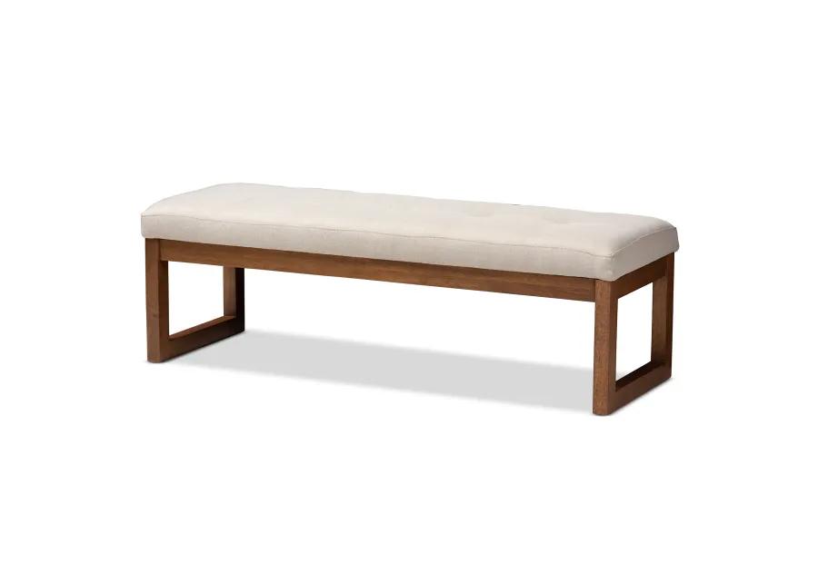 Baxton Studio Caramay Modern and Contemporary Light Beige Fabric Upholstered Walnut Brown Finished Wood Bench