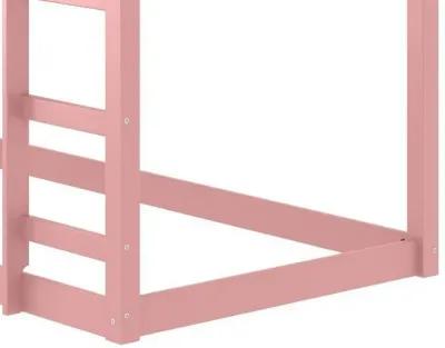 Twin Loft Bed with Wooden Frame and Attached Ladder, Pink-Benzara