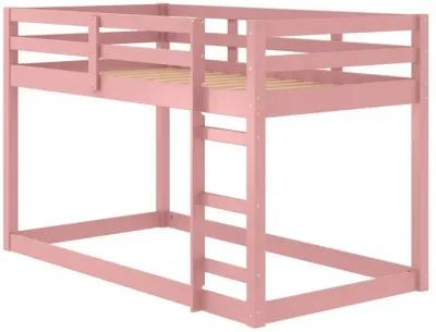 Twin Loft Bed with Wooden Frame and Attached Ladder, Pink-Benzara