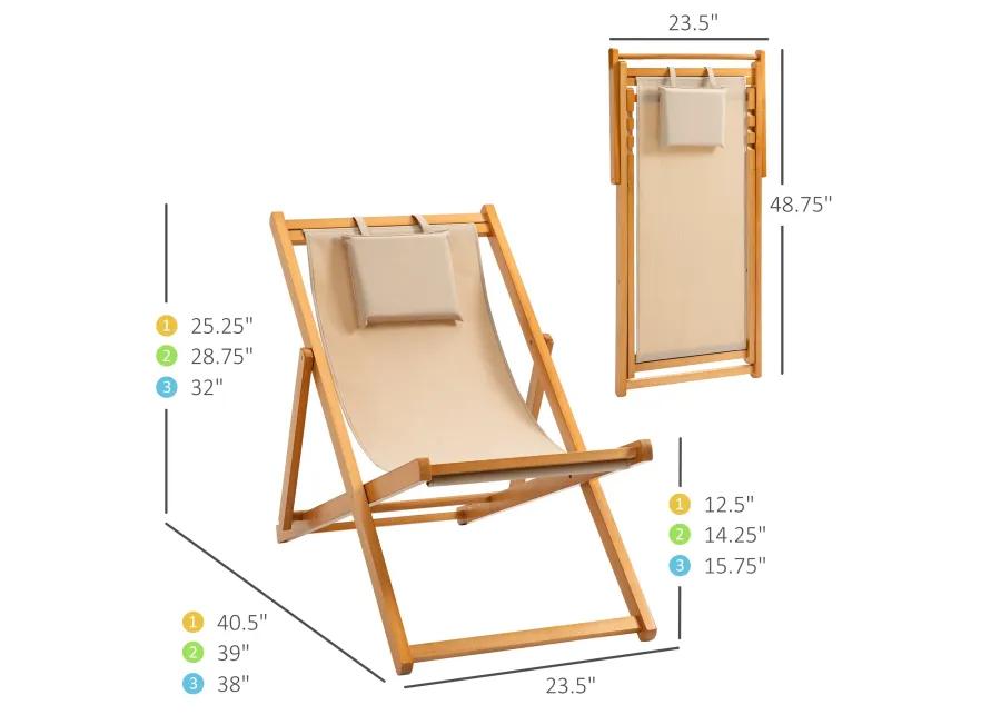 Beige Outdoor Recliner: Folding Patio Chaise Lounge for Beach