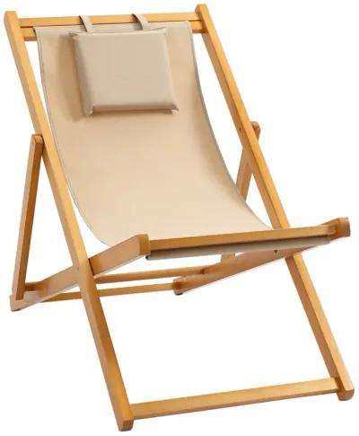 Beige Outdoor Recliner: Folding Patio Chaise Lounge for Beach