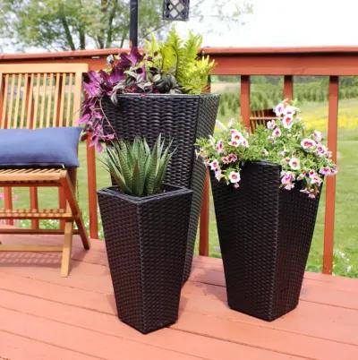 Sunnydaze Polyrattan Tall Square Planter - 9 in, 11.5 in, 15 in - Set of 3