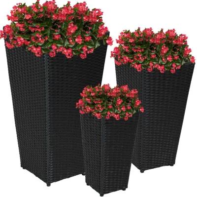 Sunnydaze Polyrattan Tall Square Planter - 9 in, 11.5 in, 15 in - Set of 3