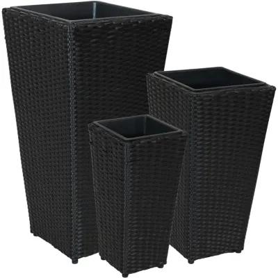 Sunnydaze Polyrattan Tall Square Planter - 9 in, 11.5 in, 15 in - Set of 3