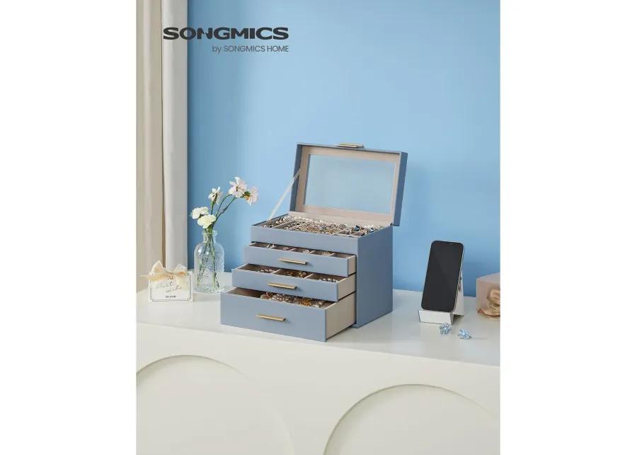 4-Layer Jewelry Box with Glass Lid and 3 Drawers - Modern Organizer for Sunglasses and Big Jewelry