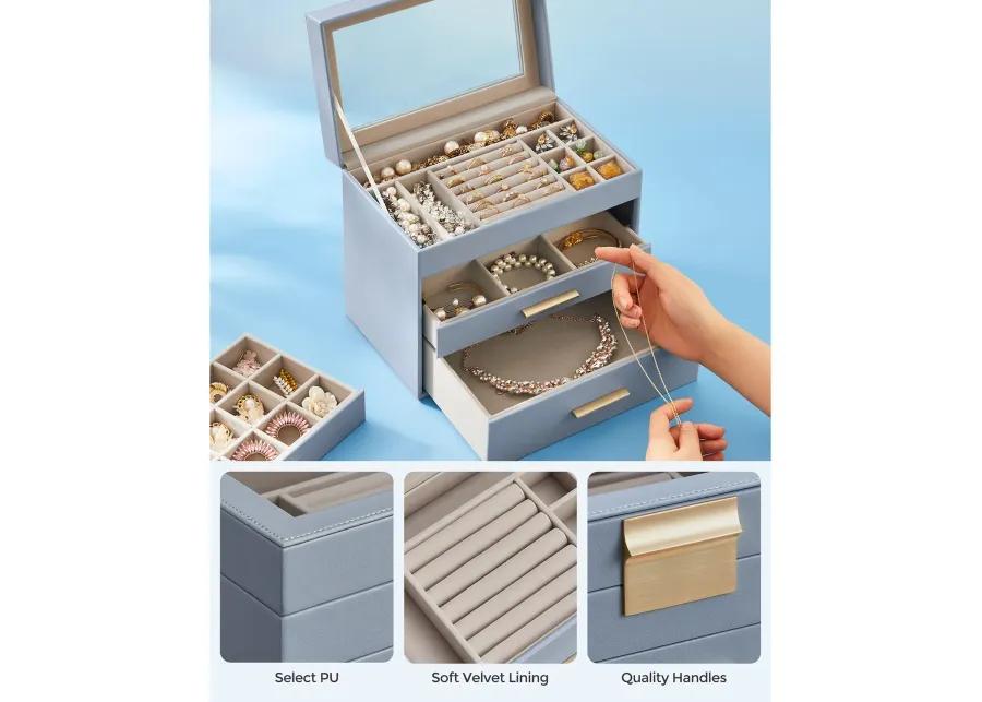 4-Layer Jewelry Box with Glass Lid and 3 Drawers - Modern Organizer for Sunglasses and Big Jewelry