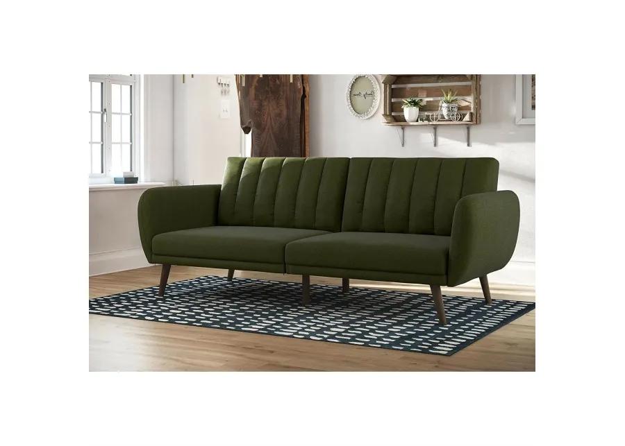 Linen Upholstered Futon Sofa Bed with Mid Century Style Wooden Legs