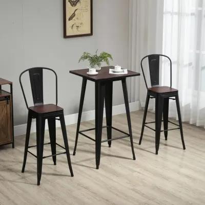 HOMCOM 3 Piece Industrial Dining Table Set, Bar Height Bar Table and Chairs Set with Footrests for Bistro, Pub, Black, and Brown