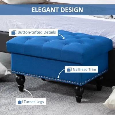 Blue Versatile Seating: 25" Tufted Storage Ottoman with Wood Legs