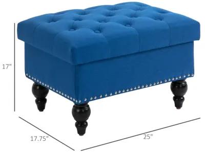 Blue Versatile Seating: 25" Tufted Storage Ottoman with Wood Legs