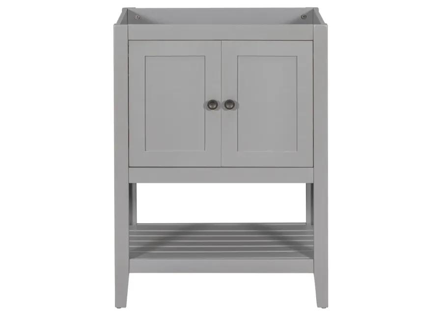 24" Bathroom Vanity Base Only, Solid Wood Frame, Bathroom Storage Cabinet With Doors And Open Shelf