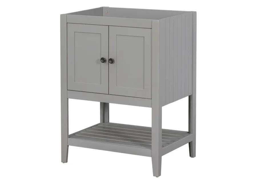 24" Bathroom Vanity Base Only, Solid Wood Frame, Bathroom Storage Cabinet With Doors And Open Shelf