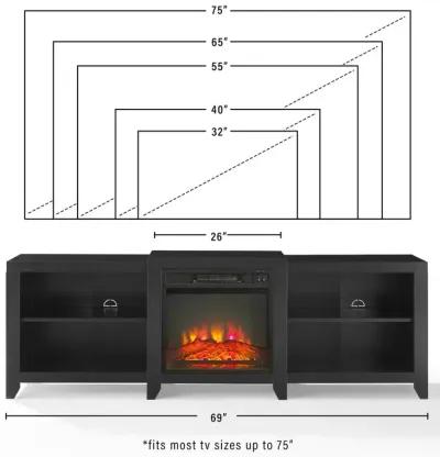 Ronin 69" Low Profile Tv Stand W/Fireplace Black