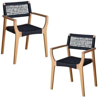 F. Corriveau International - Set of 2 Maui Outdoor Dining Chairs, Acacia Wood Frame