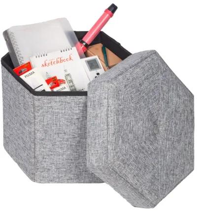 Medium Decorative Grey Foldable Hexagon Ottoman for Living Room, Bedroom, Dining, Playroom or Office