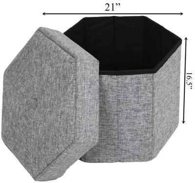 Medium Decorative Grey Foldable Hexagon Ottoman for Living Room, Bedroom, Dining, Playroom or Office