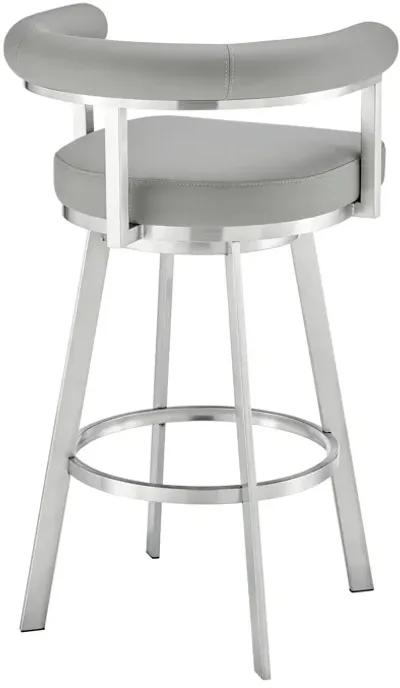 Weni 26 Inch Swivel Counter Stool, Barrel Open Back, Light Gray, Chrome - Benzara