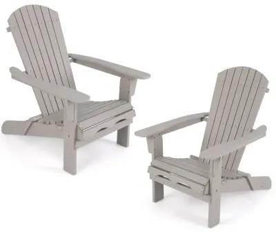 Folding Adirondack Chair Set of 2 with High Backrest and Wide Armrests-Gray