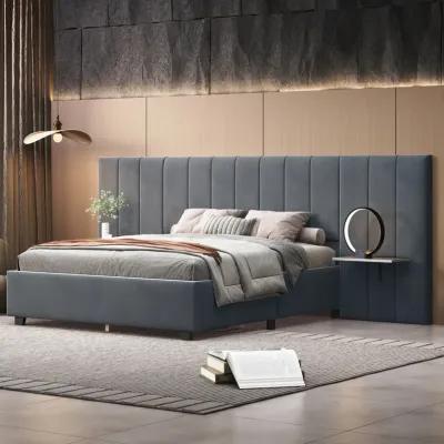 Merax Upholstered Platform Bed with Big Headboard