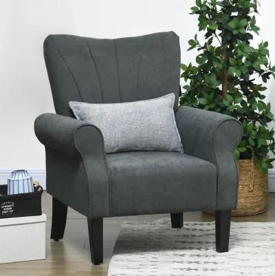 HOMCOM Fabric Accent Chair, Mid-Century Modern Armchair with Wood Legs, Soft & Padded, Rolled Arms, Upholstered Single Sofa Side Chair for Living Room, Dark Gray