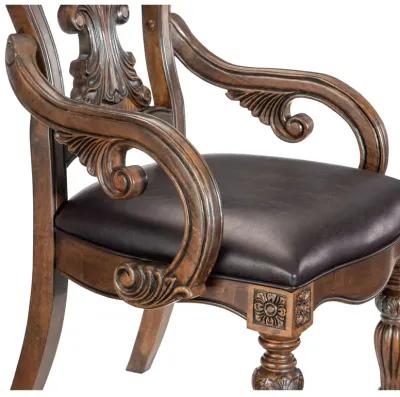 2 Piece Dark Oak Armchairs with Faux Leather Seats