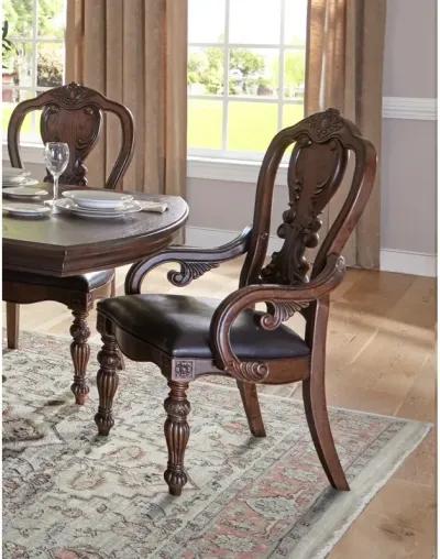 2 Piece Dark Oak Armchairs with Faux Leather Seats