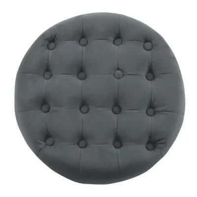 Button Tufted Velvet Upholstered Wooden Ottoman with Hidden Storage, Gray and Brown - Benzara