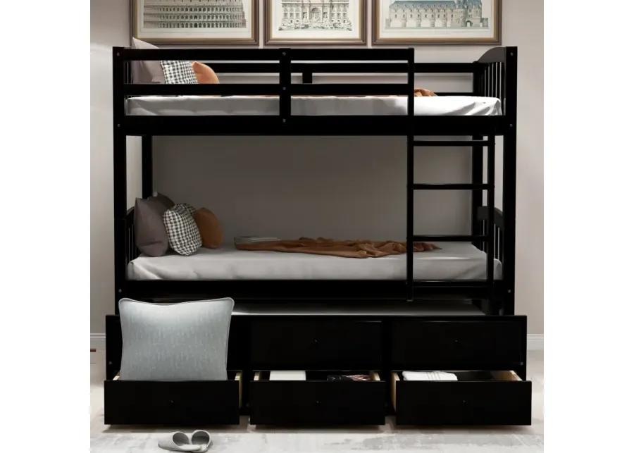 Twin Bunk Bed With Ladder, Safety Rail, Twin Trundle Bed With 3 Drawers For Teens Bedroom