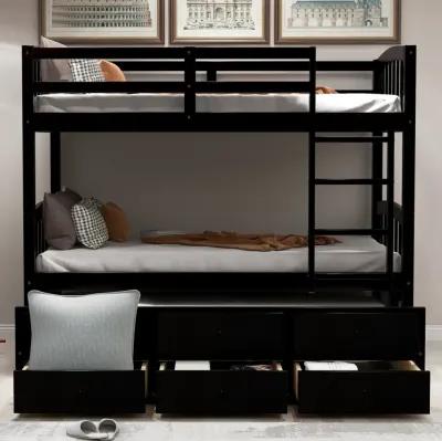 Twin Bunk Bed With Ladder, Safety Rail, Twin Trundle Bed With 3 Drawers For Teens Bedroom