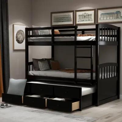 Twin Bunk Bed With Ladder, Safety Rail, Twin Trundle Bed With 3 Drawers For Teens Bedroom