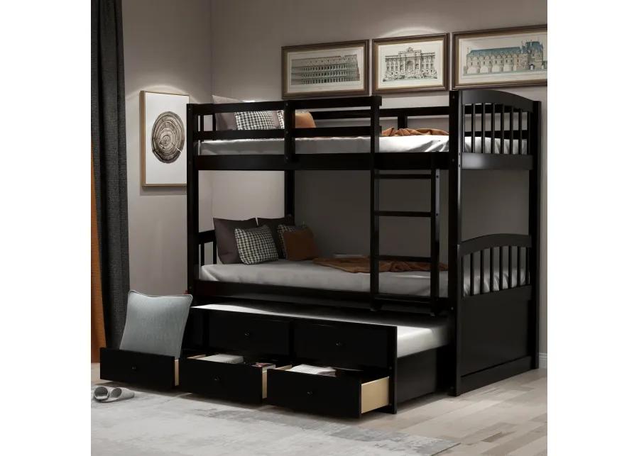 Twin Bunk Bed With Ladder, Safety Rail, Twin Trundle Bed With 3 Drawers For Teens Bedroom