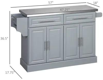 Gray Mobile Kitchen Aid: Stainless Top Cart with Drawers & Cabinets