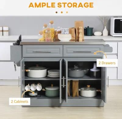 Gray Mobile Kitchen Aid: Stainless Top Cart with Drawers & Cabinets