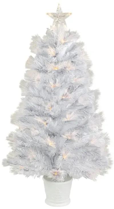 3' Pre-Lit White Fiber Optic Artificial Christmas Tree  Warm White Lights