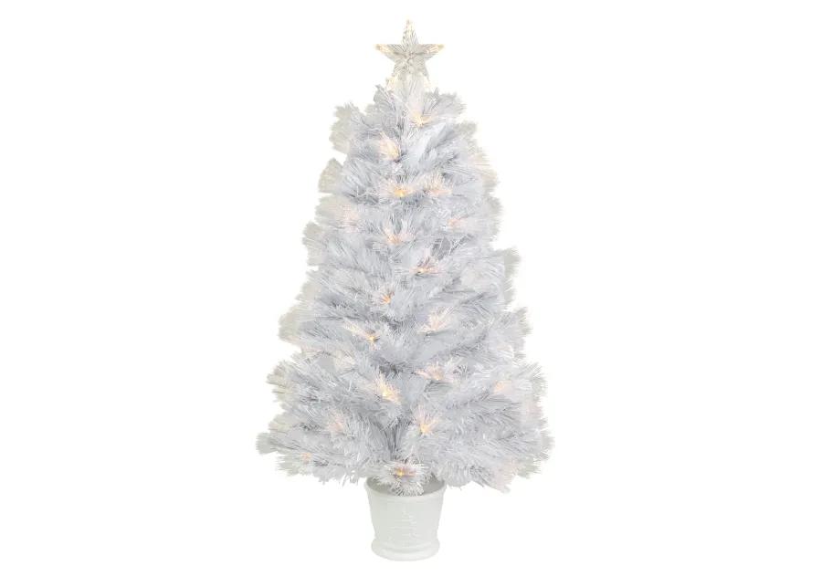 3' Pre-Lit White Fiber Optic Artificial Christmas Tree  Warm White Lights