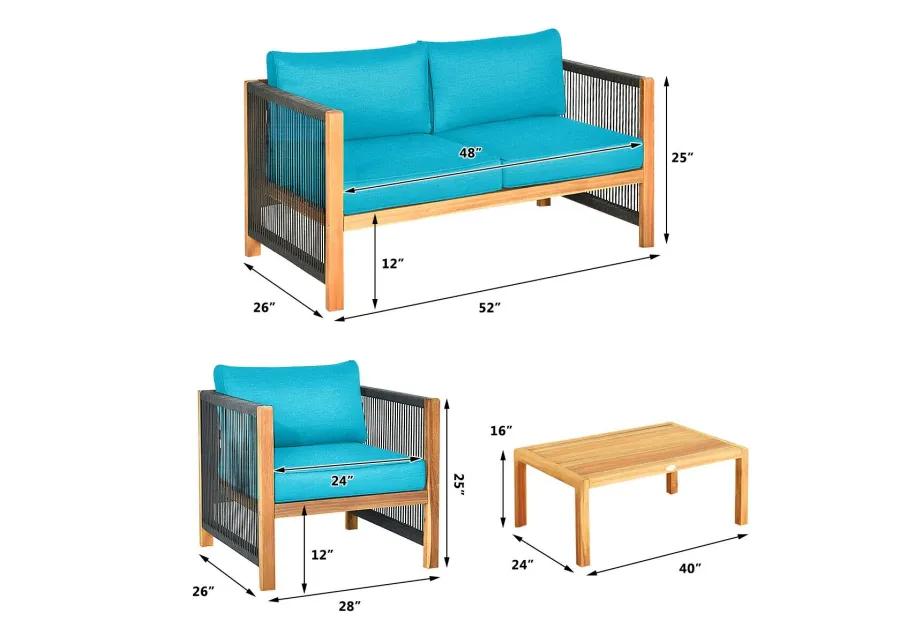 4 Pieces Acacia Wood Outdoor Patio Furniture Set with Cushions