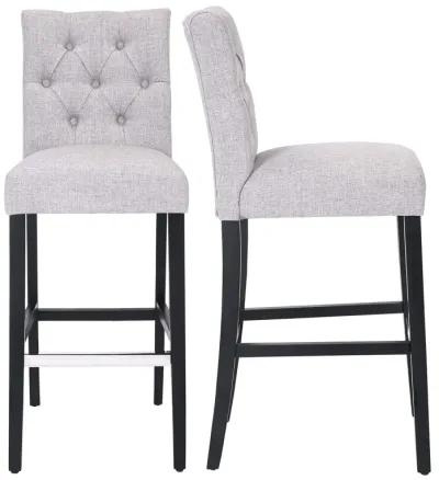 WestinTrends 29" Linen Fabric Tufted Upholstered Bar Stool (Set of 2), Black