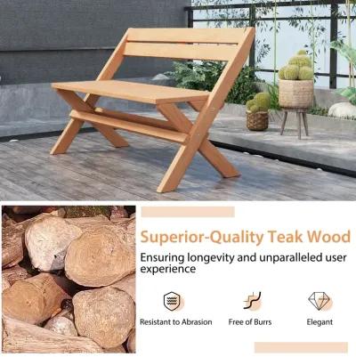 2-Person Teak Wood Folding Outdoor Benches with Slatted Seat