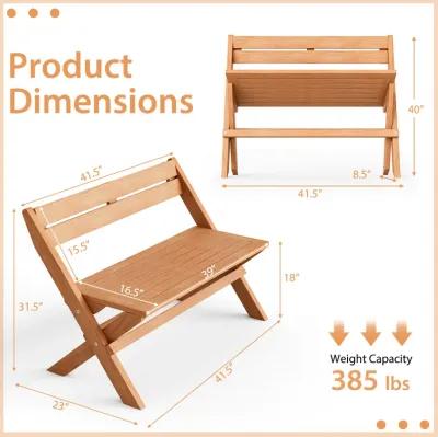 2-Person Teak Wood Folding Outdoor Benches with Slatted Seat