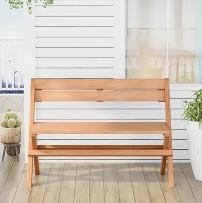 2-Person Teak Wood Folding Outdoor Benches with Slatted Seat