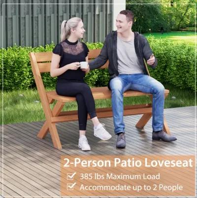 2-Person Teak Wood Folding Outdoor Benches with Slatted Seat