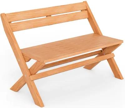 2-Person Teak Wood Folding Outdoor Benches with Slatted Seat