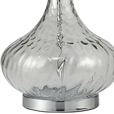 Table Lamp with Pot Bellied Glass Body, Clear and White-Benzara