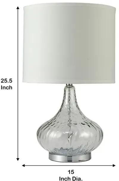 Table Lamp with Pot Bellied Glass Body, Clear and White-Benzara