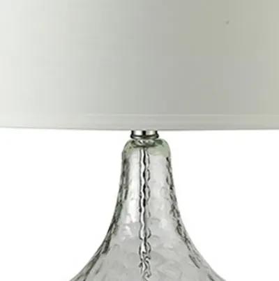 Table Lamp with Pot Bellied Glass Body, Clear and White-Benzara