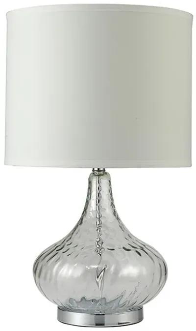 Table Lamp with Pot Bellied Glass Body, Clear and White-Benzara