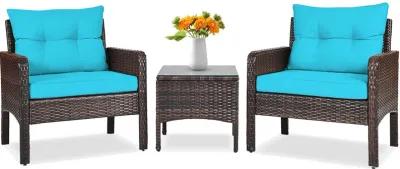 3 Pieces Outdoor Patio Rattan Conversation Set with Seat Cushions