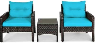 3 Pieces Outdoor Patio Rattan Conversation Set with Seat Cushions