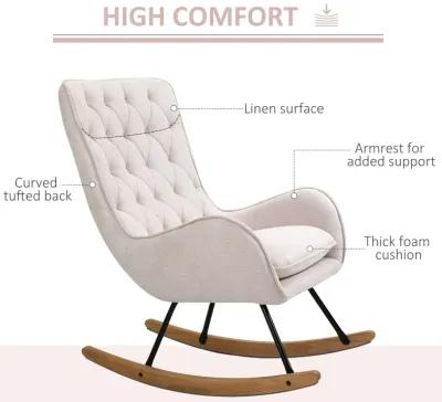 Cream White Retro Rocker: Mid-Century Tufted Wingback Chair